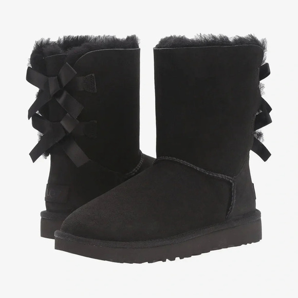 ! Ugg Bailey Bow II black boots with double bows in back. Size US 6 - Picture 1 of 7